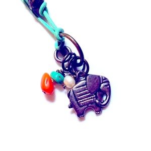 Hand Crafted Leather Ele-Mint Green Orange Elephant Bracelet